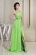 Spring Green Prom Dress With High Slit One Shoulder and Beading Ruch