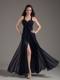 Beading Navy Empire Ankle-length Criss Cross Back Prom Dress