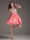 A-Line Short Watermelon Prom Dress with Beaded Straps