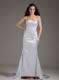 Elegant Silver Strapless Beading Brush Train Column Prom Dress