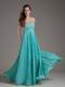Turquoise Empire Strapless Long Beaded Bust Dress for Prom
