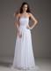 White Strapless Chiffon Beaded Prom Dress with Brush Train