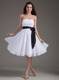 White Empire Strapless Knee-length Prom Dress with Black Sash