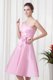 A-line Pink One Shoulder Knee-length Hand Made Flowers Evening Dress
