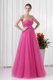A-line Tulle Sweetheart Hot Pink Ruching Long Evening Dress