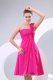 Hot Pink Hand Made Flowers and Ruching One Shoulder Evening Dress