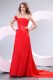One Shoulder Red Ruche Watteau Train Evening Dress for Evening Party