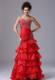 Red Organza Mermaid Prom Dress with Beading and Ruffled Layers