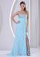 Hot Sale Brush Train Beaded Chiffon Prom Dresses in Aqua Blue