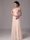 Beaded One Shoulder and Ruches Accent Floor length Champagne Prom Dress