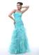 Ruches and Vertical Ruffles Decorate Long Prom Dress in Aqua Blue