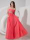 Strapless Floor-length Prom Dress with Beading in Watermelon Chiffon