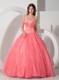 Sweet Organza Puffy Sweet sixteen dresses with Beaded White Appliques