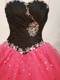 Hot Pink and Black Dress for Sweet 15 with Paillette Appliques