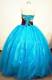 2012 Shinning Aqua Blue Strapless Tulle Sweet 15 Dresses with Black Belt