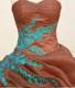 Coffee Pick-ups and Ruffles Quinces Dresses with Turquoise Appliques