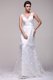 V-neck A-line Lace Court Train Wedding Dress with Beading on Sash