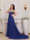 Blue Empire Sweetheart Court Train Chiffon Beading and Bow Prom Dress