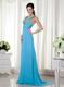 Baby Blue Column V-neck Prom / Celebrity Dress Brush Train Chiffon Beading