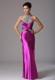 Fuchsia Halter Beaded Decorate Prom Celebrity Dress With Floor-length In Arkansas