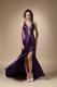 Eggplant Puprle Column V-neck Brush Train Taffeta Beading Prom / Evening Dress