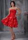 Chic Red Strapless Knee-length Ruffled Layers Prom Evening Dress