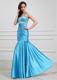Mermaid Beading Halter Elastic Woven Satin Prom Dress Floor-length Blue