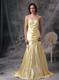 Perfect Light Yellow Mermaid Sweetheart Evening Dress Taffeta Beading Brush Train