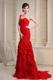 Red One Shoulder Prom Dress With Ruche Decorate and Ruffles