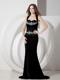 Black Mermaid Halter Top Brush Train Beading Evening Dress