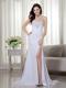 White Column Sweetheart Brush Train Chiffon Beading and Ruch Prom / Celebrity Dress