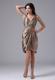 V-neck Beaded Decorate Waist Column Short Prom Dress in Brown