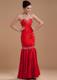 Wine Red Prom / Evening Dress With Beaded Sweetheart Floor-length Taffeta Column