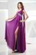 One Shoulder with Flowers Ruched Column Fuchsia Prom Dress