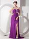 Beaded One Shoulder High-low Chiffon Prom Dress in Purple