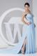 Light Blue Chiffon Sweep Train Ruched Prom Dress for Cheap