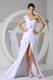 Classical White One Shoulder High Slit Ruched Prom Dresses