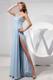One Shoulder Empire and High Slit Prom Dress in Light Blue