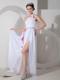 Elegant One Shoulder High-low White Prom Dresses with Sashes
