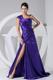 Purple One Shoulder High Slit Brush Train Taffeta Prom Dress