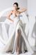 V-neck Ruched High Slit Hand Made Flowers Prom Dress with Beadings
