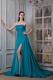 Remarkable Teal A-line Strapless Evening Dress Chiffon and Elastic Woven Satin Beading Court Train