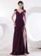 V-neck and High Slit For Sexy Prom Dress With Cap Sleeves