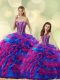 Custom Made Multi-color Ball Gowns Sweetheart Sleeveless Organza Floor Length Lace Up Beading and Ruffles Quinceanera Dress