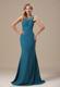 Beading Scoop Ruching Trumpet Prom Gown in Teal with Sweep Train