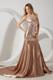 Champagne Empire Sweetheart Court Train Sequin and Elastic Woven Satin Prom / Evening Dress