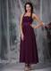 Burgundy Empire Halter Ankle-length Ruching Prom Evening Dress