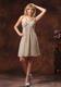 V-neck Grey Prom Dress With Mini-length Ruching Decorate