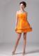 Ruched Bright Orange Mini-length Bridesmaid Dress for Juniors