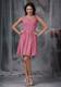 Rose Pink Empire V-neck Mini-length Ruche Prom Dress